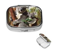 Pill Case 2 Compartment Pill Box Portable Metal Pill Organizer Cute Travel Pill Container Koala Family Vitamin Organizer for Purse Pocket Travel Gift