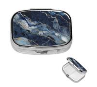 Pill Case 2 Compartment Pill Box Portable Metal Pill Organizer Cute Travel Pill Container Marble Navy Blue Mixed Vitamin Organizer for Purse Pocket Travel Gift