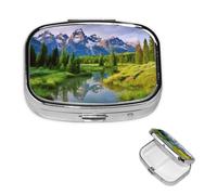 Pill Case 2 Compartment Pill Box Portable Metal Pill Organizer Cute Travel Pill Container National Park Vitamin Organizer for Purse Pocket Travel Gift