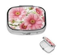 Pill Case 2 Compartment Pill Box Portable Metal Pill Organizer Cute Travel Pill Container Pink Flowers1 Vitamin Organizer for Purse Pocket Travel Gift