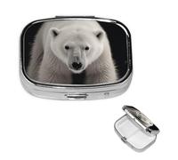Pill Case 2 Compartment Pill Box Portable Metal Pill Organizer Cute Travel Pill Container Polar Bear Vitamin Organizer for Purse Pocket Travel Gift