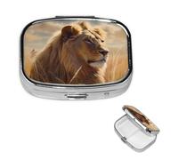 Pill Case 2 Compartment Pill Box Portable Metal Pill Organizer Cute Travel Pill Container Prairie Lion Vitamin Organizer for Purse Pocket Travel Gift