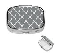 Pill Case 2 Compartment Pill Box Portable Metal Pill Organizer Cute Travel Pill Container Quatrefoil Grey Vitamin Organizer for Purse Pocket Travel Gift