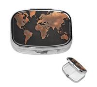 Pill Case 2 Compartment Pill Box Portable Metal Pill Organizer Cute Travel Pill Container Rust World Map Vitamin Organizer for Purse Pocket Travel Gift