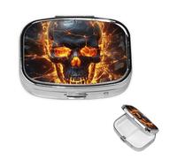 Pill Case 2 Compartment Pill Box Portable Metal Pill Organizer Cute Travel Pill Container Shattering of Skull Vitamin Organizer for Purse Pocket Travel Gift