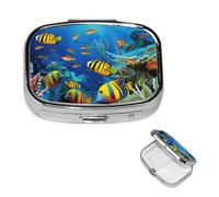 Pill Case 2 Compartment Pill Box Portable Metal Pill Organizer Cute Travel Pill Container The Underwater World Tropical Fish Vitamin Organizer for Purse Pocket Travel Gift