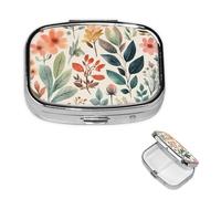 Pill Case 2 Compartment Pill Box Portable Metal Pill Organizer Cute Travel Pill Container Watercolor Flowers Vitamin Organizer for Purse Pocket Travel Gift