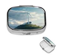 Pill Case 2 Compartment Pill Box Portable Metal Pill Organizer Cute Travel Pill Container Wind Turbine Vitamin Organizer for Purse Pocket Travel Gift
