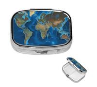 Pill Case 2 Compartment Pill Box Portable Metal Pill Organizer Cute Travel Pill Container World Map Vitamin Organizer for Purse Pocket Travel Gift
