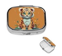 Pill Case 2 Compartment Pill Box Portable Metal Pill Organizer Cute Travel Pill Container Year of The Tiger Funny Tiger Vitamin Organizer for Purse Pocket Travel Gift