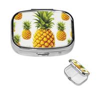 Pill Case 2 Compartment Pill Box Portable Metal Pill Organizer Cute Travel Pill Container Yellow Pineapple On White Background Illustration Vitamin Organizer for Purse Pocket Travel Gift