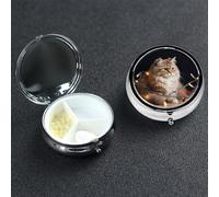 Pill Case 3 Compartment Pill Box Portable Metal Pill Organizer Cute Travel Pill Container A Cat and Christmas Lights Vitamin Organizer for Purse Pocket Travel Gift