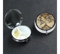 Pill Case 3 Compartment Pill Box Portable Metal Pill Organizer Cute Travel Pill Container Ancient Map World Globe Vitamin Organizer for Purse Pocket Travel Gift