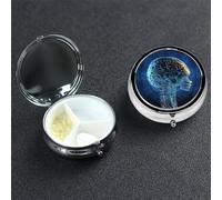 Pill Case 3 Compartment Pill Box Portable Metal Pill Organizer Cute Travel Pill Container Artificial Intelligence Brain(1) Vitamin Organizer for Purse Pocket Travel Gift