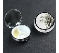 Pill Case 3 Compartment Pill Box Portable Metal Pill Organizer Cute Travel Pill Container Asian Bamboo Vitamin Organizer for Purse Pocket Travel Gift