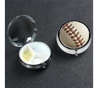 Pill Case 3 Compartment Pill Box Portable Metal Pill Organizer Cute Travel Pill Container Baseball Lace Close Up Vitamin Organizer for Purse Pocket Travel Gift