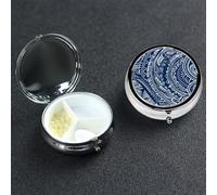 Pill Case 3 Compartment Pill Box Portable Metal Pill Organizer Cute Travel Pill Container Blue Polynesian Maori Tribal Pattern Vitamin Organizer for Purse Pocket Travel Gift