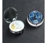 Pill Case 3 Compartment Pill Box Portable Metal Pill Organizer Cute Travel Pill Container Blue Rose Vitamin Organizer for Purse Pocket Travel Gift
