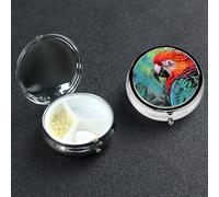 Pill Case 3 Compartment Pill Box Portable Metal Pill Organizer Cute Travel Pill Container Colorful Parrot Vitamin Organizer for Purse Pocket Travel Gift