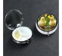 Pill Case 3 Compartment Pill Box Portable Metal Pill Organizer Cute Travel Pill Container Cute Baby Ducks Vitamin Organizer for Purse Pocket Travel Gift