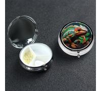 Pill Case 3 Compartment Pill Box Portable Metal Pill Organizer Cute Travel Pill Container Cute Chameleon Vitamin Organizer for Purse Pocket Travel Gift