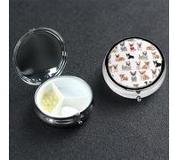 Pill Case 3 Compartment Pill Box Portable Metal Pill Organizer Cute Travel Pill Container Cute Chihuahua Pug Pattern Vitamin Organizer for Purse Pocket Travel Gift
