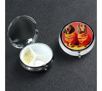 Pill Case 3 Compartment Pill Box Portable Metal Pill Organizer Cute Travel Pill Container Cute Dachshund Vitamin Organizer for Purse Pocket Travel Gift