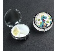 Pill Case 3 Compartment Pill Box Portable Metal Pill Organizer Cute Travel Pill Container Cute Dinosaur Vitamin Organizer for Purse Pocket Travel Gift