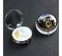 Pill Case 3 Compartment Pill Box Portable Metal Pill Organizer Cute Travel Pill Container Farm Tractor Vitamin Organizer for Purse Pocket Travel Gift