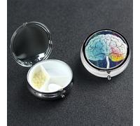 Pill Case 3 Compartment Pill Box Portable Metal Pill Organizer Cute Travel Pill Container Geometry Brain Image with Science Vitamin Organizer for Purse Pocket Travel Gift