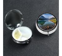 Pill Case 3 Compartment Pill Box Portable Metal Pill Organizer Cute Travel Pill Container Glacier National Park Vitamin Organizer for Purse Pocket Travel Gift