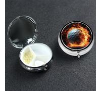 Pill Case 3 Compartment Pill Box Portable Metal Pill Organizer Cute Travel Pill Container Golf Ball On Fire Vitamin Organizer for Purse Pocket Travel Gift