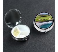 Pill Case 3 Compartment Pill Box Portable Metal Pill Organizer Cute Travel Pill Container Hawaii Beach Golf Course Vitamin Organizer for Purse Pocket Travel Gift