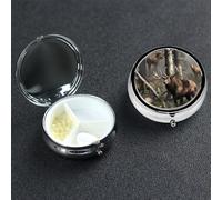 Pill Case 3 Compartment Pill Box Portable Metal Pill Organizer Cute Travel Pill Container Hunting Deer Bear Elk1 Vitamin Organizer for Purse Pocket Travel Gift