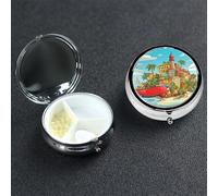 Pill Case 3 Compartment Pill Box Portable Metal Pill Organizer Cute Travel Pill Container Island of Cuba Vitamin Organizer for Purse Pocket Travel Gift