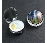 Pill Case 3 Compartment Pill Box Portable Metal Pill Organizer Cute Travel Pill Container National Parks Sunshine Trees Vitamin Organizer for Purse Pocket Travel Gift
