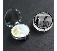 Pill Case 3 Compartment Pill Box Portable Metal Pill Organizer Cute Travel Pill Container Penguin Standing On The Beach Vitamin Organizer for Purse Pocket Travel Gift