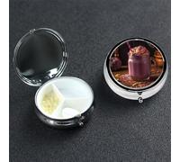 Pill Case 3 Compartment Pill Box Portable Metal Pill Organizer Cute Travel Pill Container Pink Milkshake Vitamin Organizer for Purse Pocket Travel Gift