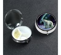 Pill Case 3 Compartment Pill Box Portable Metal Pill Organizer Cute Travel Pill Container Polar Bears Northern Lights Vitamin Organizer for Purse Pocket Travel Gift