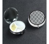 Pill Case 3 Compartment Pill Box Portable Metal Pill Organizer Cute Travel Pill Container Quatrefoil Grey Vitamin Organizer for Purse Pocket Travel Gift