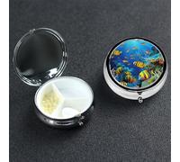 Pill Case 3 Compartment Pill Box Portable Metal Pill Organizer Cute Travel Pill Container The Underwater World Tropical Fish Vitamin Organizer for Purse Pocket Travel Gift