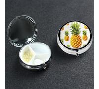Pill Case 3 Compartment Pill Box Portable Metal Pill Organizer Cute Travel Pill Container Yellow Pineapple On White Background Illustration Vitamin Organizer for Purse Pocket Travel Gift