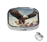 Pill Case 3 Compartment Pill Box Round Pills Organize an Eagle Flies Over Pillbox Metal Waterproof Medicine Organizer Box for Travel Medicines Container Storage Box for Medication Planner