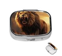 Pill Case 3 Compartment Pill Box Round Pills Organize Angry Roaring Lion Pillbox Metal Waterproof Medicine Organizer Box for Travel Medicines Container Storage Box for Medication Planner