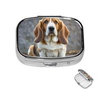 Pill Case 3 Compartment Pill Box Round Pills Organize Basset Hound Pillbox Metal Waterproof Medicine Organizer Box for Travel Medicines Container Storage Box for Medication Planner
