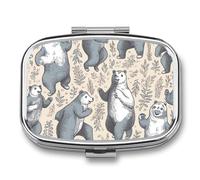 Pill Case 3 Compartment Pill Box Round Pills Organize Bear Dancing in The Forest Pillbox Metal Waterproof Medicine Organizer Box for Travel Pills Container Storage Box for Medication Planner