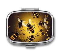Pill Case 3 Compartment Pill Box Round Pills Organize Bee Pattern Pillbox Metal Waterproof Medicine Organizer Box for Travel Pills Container Storage Box for Medication Planner