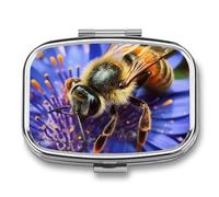 Pill Case 3 Compartment Pill Box Round Pills Organize Bee Pillbox Metal Waterproof Medicine Organizer Box for Travel Pills Container Storage Box for Medication Planner