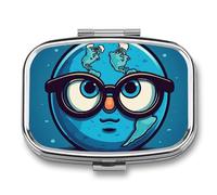 Pill Case 3 Compartment Pill Box Round Pills Organize Blue Cartoon Planet Pillbox Metal Waterproof Medicine Organizer Box for Travel Pills Container Storage Box for Medication Planner