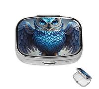 Pill Case 3 Compartment Pill Box Round Pills Organize Blue Owl Pillbox Metal Waterproof Medicine Organizer Box for Travel Medicines Container Storage Box for Medication Planner